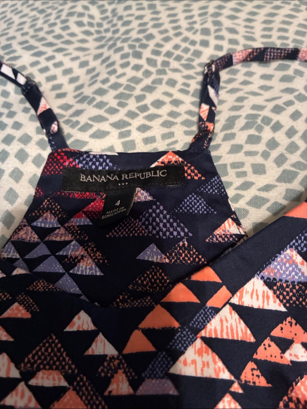 Banana Republic Navy Dress with Coral and Purple Geometric Print - Picture 2 of 8